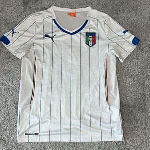 Puma Italy Azzuri Blue World Cup Kids White Stretch Soccer Team Jersey YXL Youth